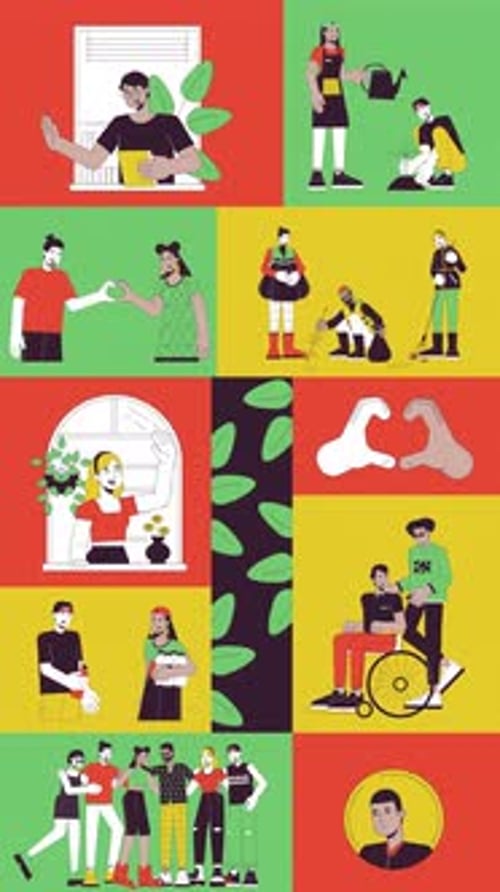 Environmental unity and kindness bento grid vertical animation