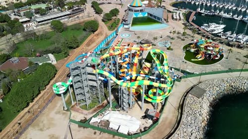 Marina Aquapark, Coastal aqua park, clockwise circling long shot