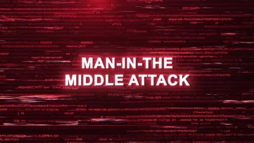 Man-in-the-Middle Attack Warning Over Cybersecurity Glitch Error With Green Computer Code Animation