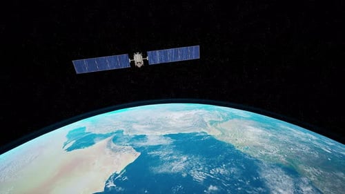Satellite In Orbit Over Earth Showcasing The Beauty Of Planet From Space