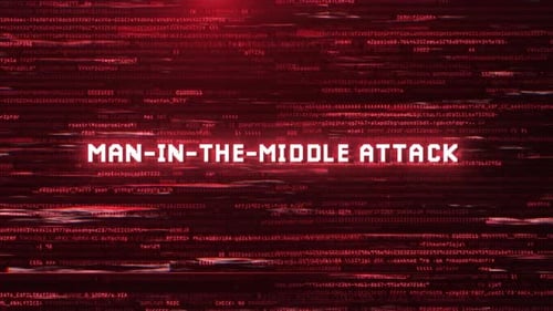 Man-in-the-Middle Attack Warning Over Cybersecurity Glitch Error With Green Computer Code Animation