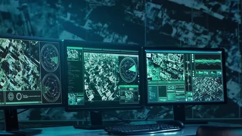 Military Soldier Operating Advanced Technology in a Command Center