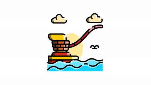 Animated Oil Rig Icon with Moving Pipe in Flat Design