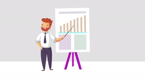 Man Working At Office Chart Meeting Animation