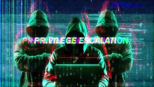 Privilegieneskalation auf Hack-Bildschirm und Datenmatrix-Simulation mit futuristischem HUD-Bildschirm