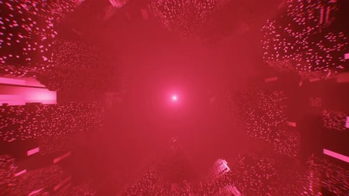 High speed flight through cyber city with abstract hologram buildings