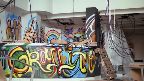 Trashed Place Left Over By Urban Explorers Venturing Into Abandoned Structures