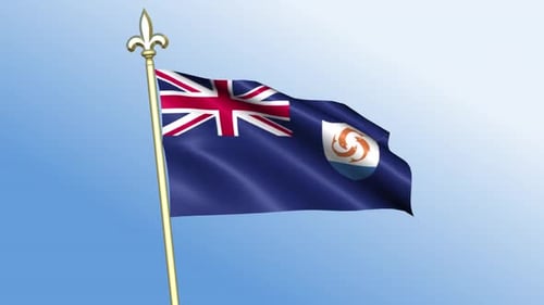 Anguilla Flag Waving on Flagpole with Blue Sky Background