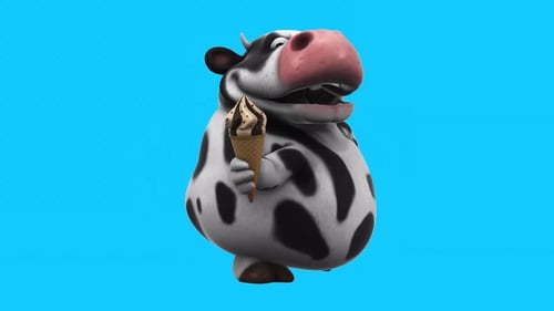 Fun cartoon cow with an ice cream (with alpha channel included)
