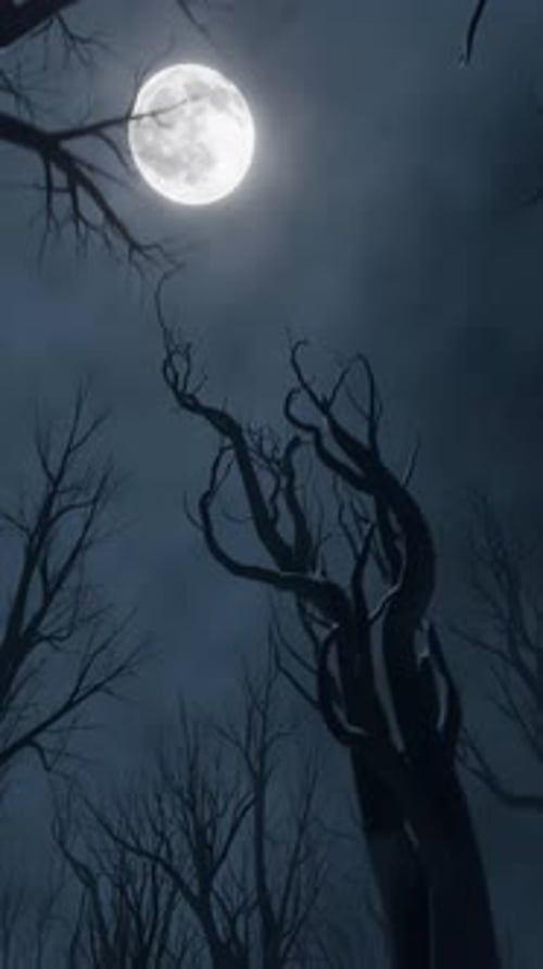 Halloween Night Scene with Full Moon and Dead Trees Portrait