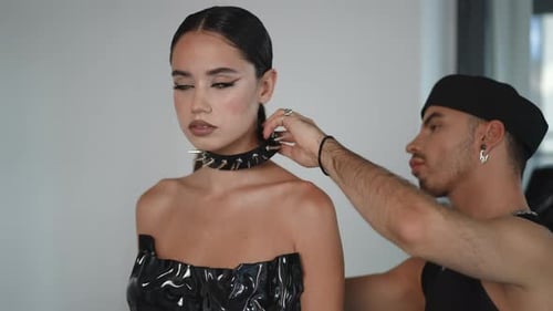 Fashion Photography Shoot Expertly Styling a Model with Trendy and Chic Accessories