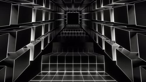 White Neon Cyberpunk Stairs Background Vj Loop In 4K