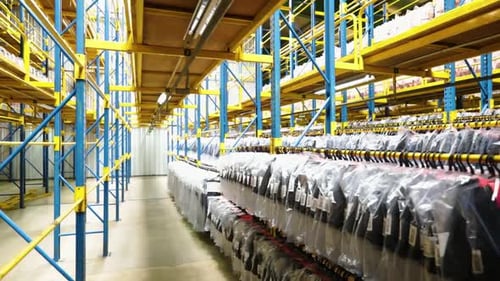 Apparel Hanging in Warehouse Racks
