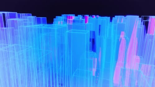 Futuristic Glowing Cityscape Data Grid Background Loop