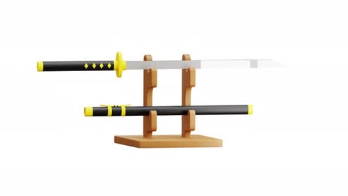 3d Animation Japanese Culture Katana Sword Samurai Weapon Stand Traditional
