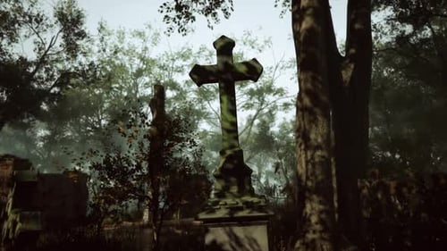 Cross Standing in Cemetery