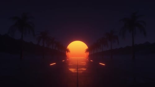 Synthwave Road und Palms at Sunset Loop