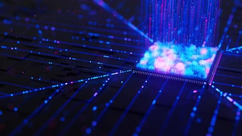 Futuristic Data Flow on Circuit Board with Digital Connections