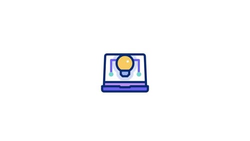 Animated Laptop Icon with Glowing Lightbulb Idea Concept