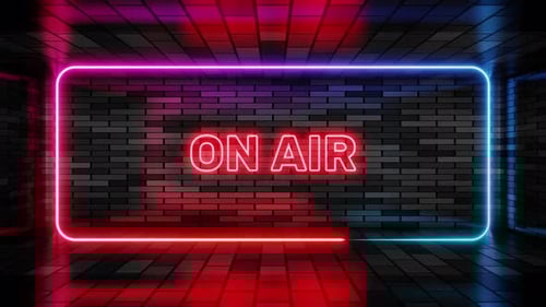 Neon On Air Sign with Glowing Frame on Brick Wall