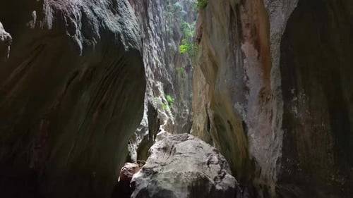 Drone Footage in Between Massive Mountains Narrow Tight Path Mallorca