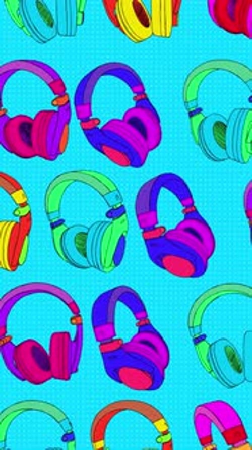 Colorful Retro Pop Art Headphones Scrolling Pattern