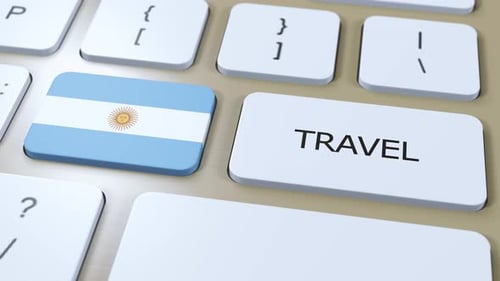 Argentina Flag and Travel Key Press on Computer Keyboard