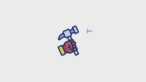 Flat Design Hammer and Nail Icon Animation