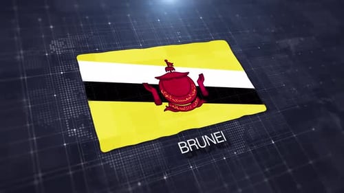 3D Brunei Flag Animation on a Global Digital Grid Background