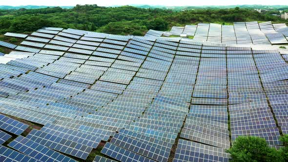 Aerial View Of Solar Panels (Solar Cell) With Sunlight. drone Flight ...
