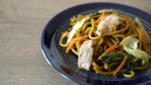 Dish of Delicious Stir-Fried Noodles with Meat