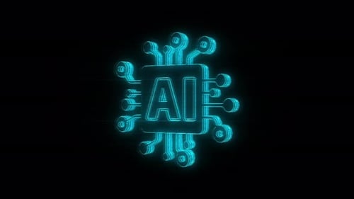 Artificial Intelligence AI Icon Rotate Around on Black Background
