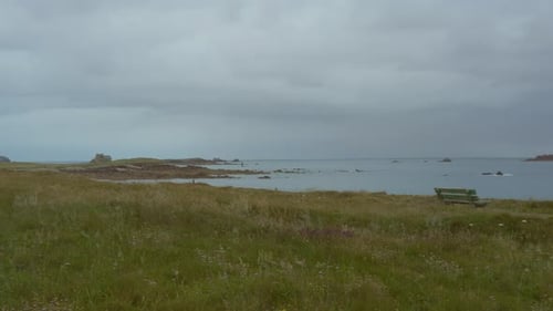 wide shot of coast in france with cloudy sky