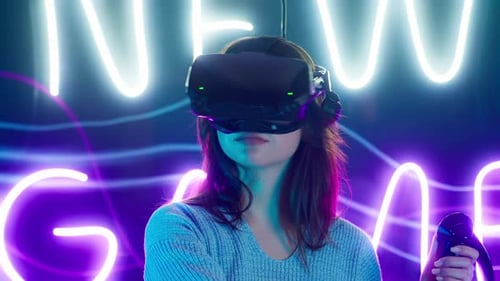 Cyber Gamer In Vr Google Glasses Space Neon