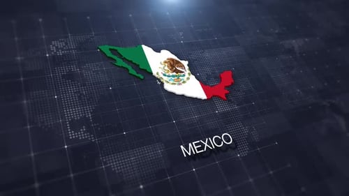 3D Mexico Map with Flag on Digital Grid Background