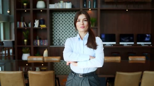 Appealing Professional Female Company Leader Looking at Camera with Smile Beautiful Elegant Woman