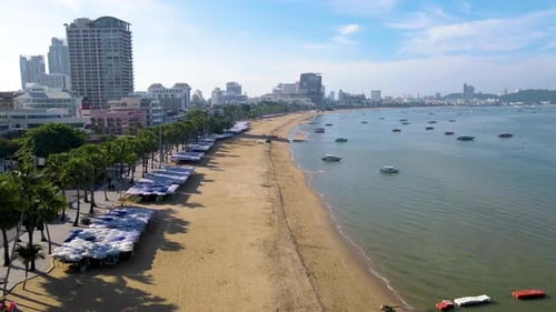Pattaya Thailand a View of the Beach Road with Hotels and Skycraper Buildings
