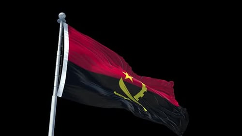 Realistic Waving Flag of Angola on a Black Background