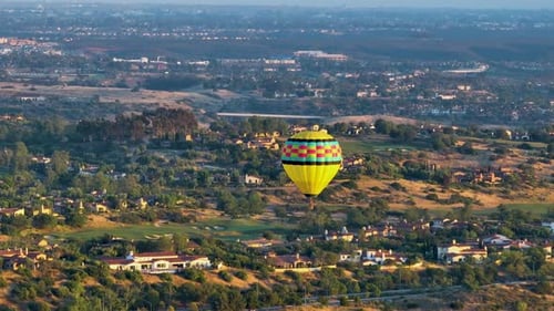 Hot Air Balloon Over Suburban Neighborhood