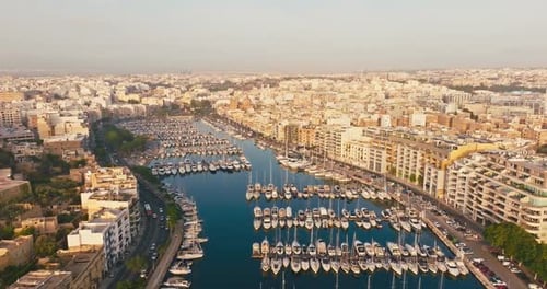 Marina in the City of Valletta on the Island of Malta Aerial View