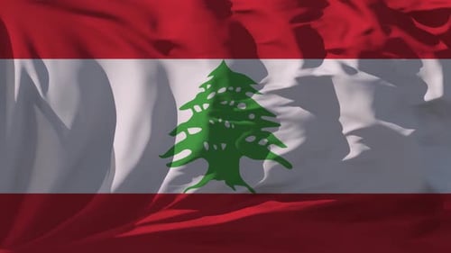 Realistic Waving Flag of Lebanon With Cedar Tree