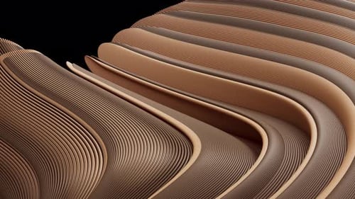 Une animation 3D de lignes bicolores formant un ornement qui remplit l'écran.