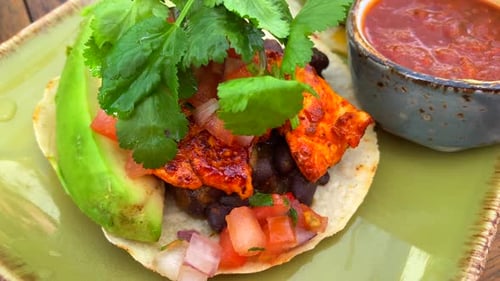 Tacos with Chicken, Avocado, and Black Beans
