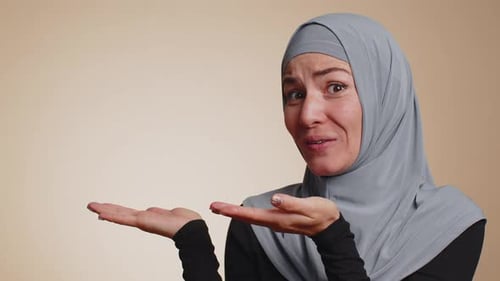 Woman Pointing Empty Place Advertising Area for Commercial Text Copy Space for Goods Promotion