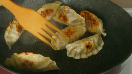 Dumplings Cooking in a Pan