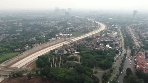 Drone View Highway Progress in Jakarta, Indonesia South Bekasi Drone View Highway