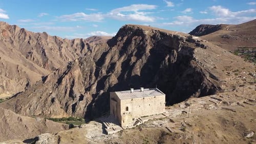 Historical Building On The Mountain Drone Shoot