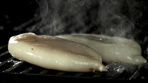 Squid Steaming on a Hot Barbecue Grill