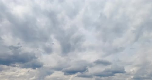 Clouds covering the sky at daytime. Grey cloudscape in the atmosphere from low angle view. Timelapse