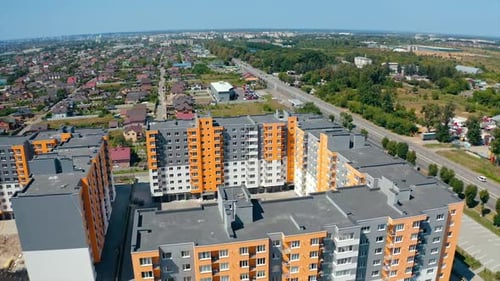 Huge modern exterior city apartments. New urban houses aerial view.